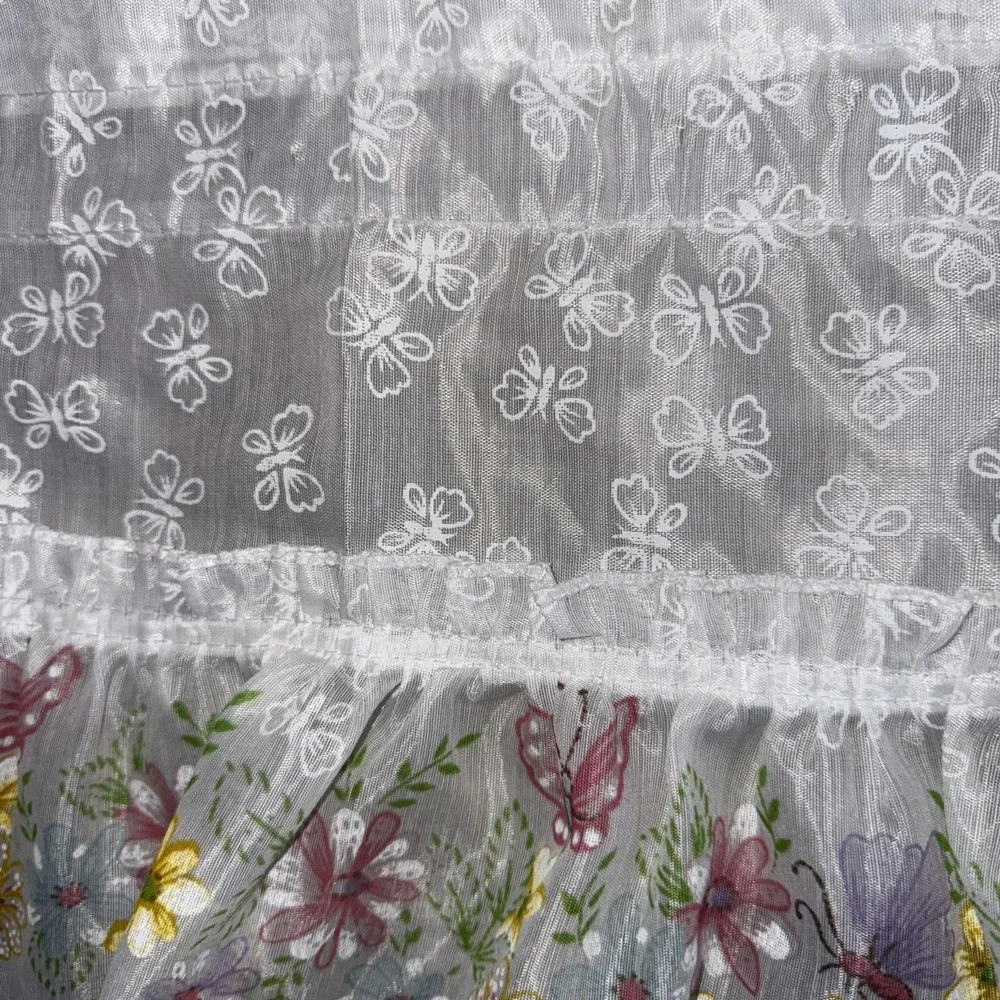 VTG KK Home Innovations Pair White Window Curtain Panels Floral Butterfly 48X11